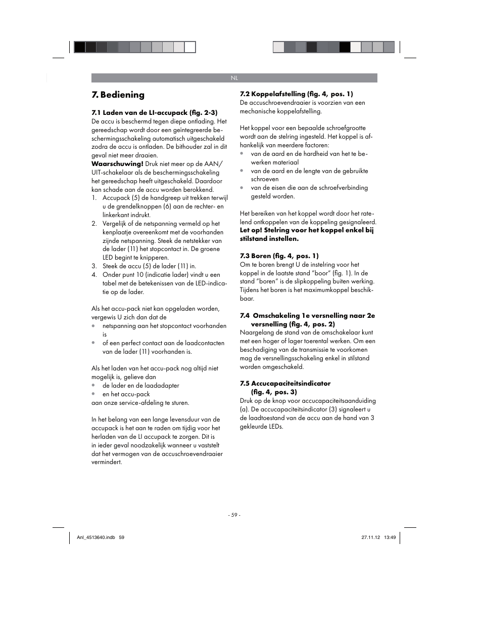 Bediening | Parkside PABSW 10.8 A1 User Manual | Page 59 / 82