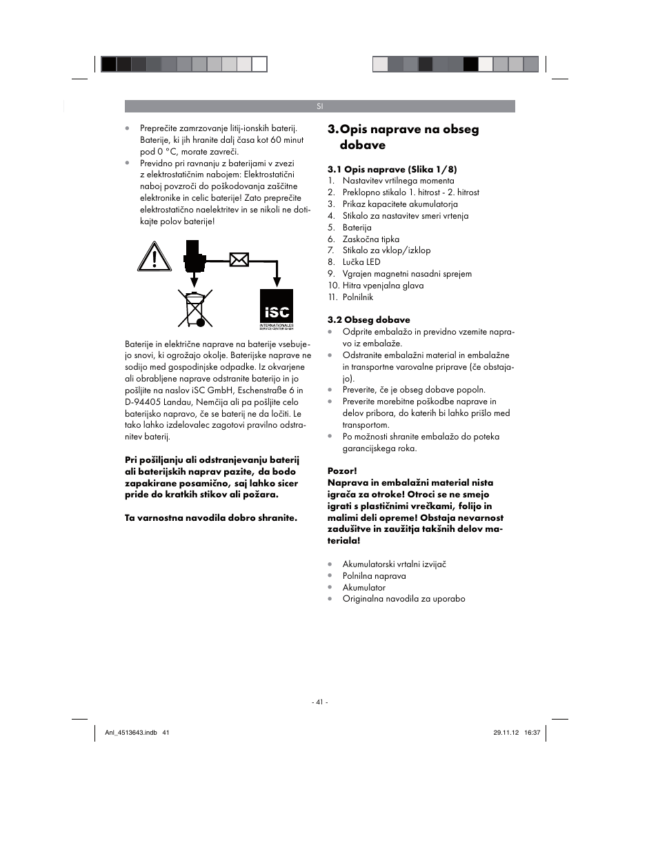 Opis naprave na obseg dobave | Parkside PABSW 10.8 A1 User Manual | Page 41 / 110