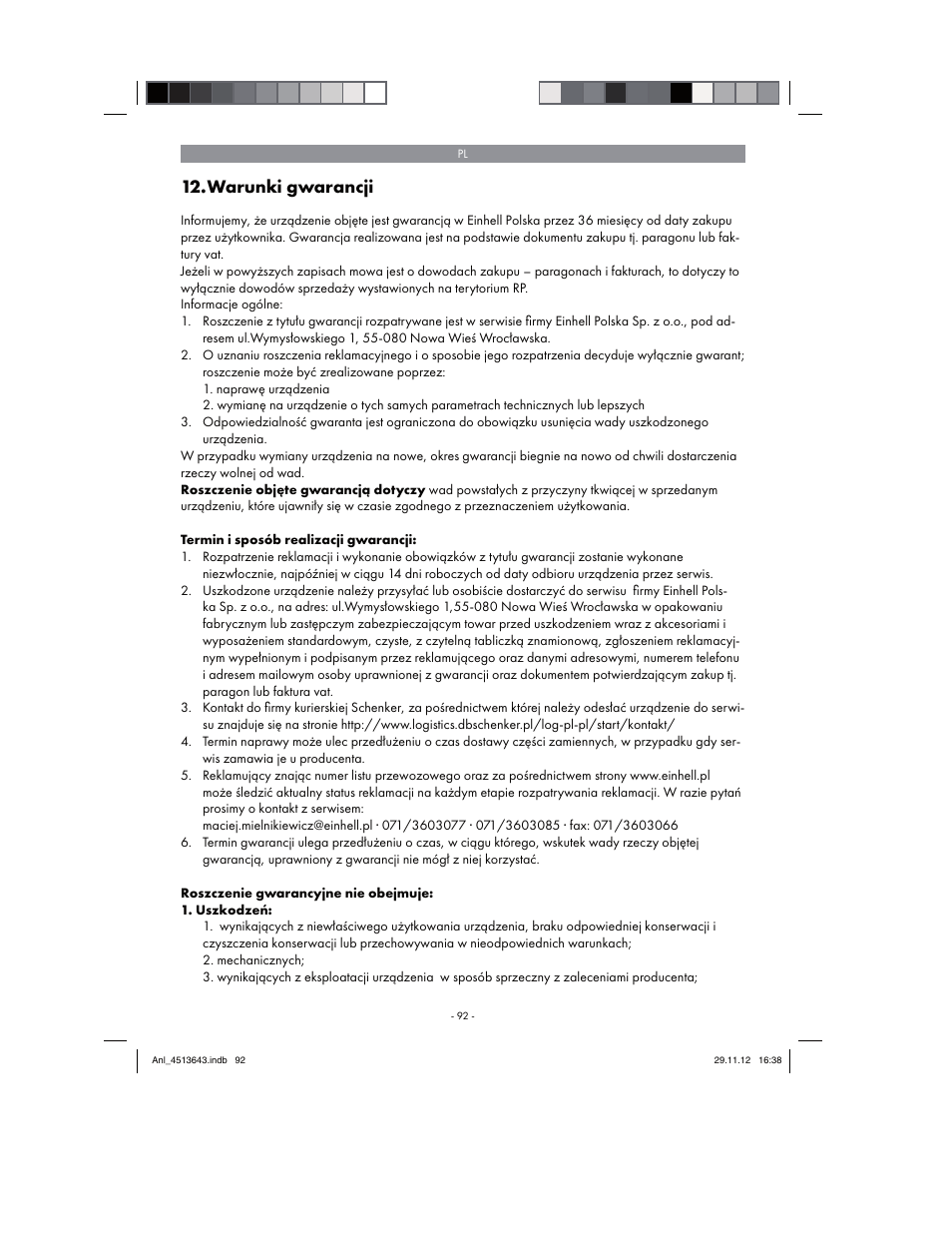 Warunki gwarancji | Parkside PABSW 10.8 A1 User Manual | Page 92 / 110