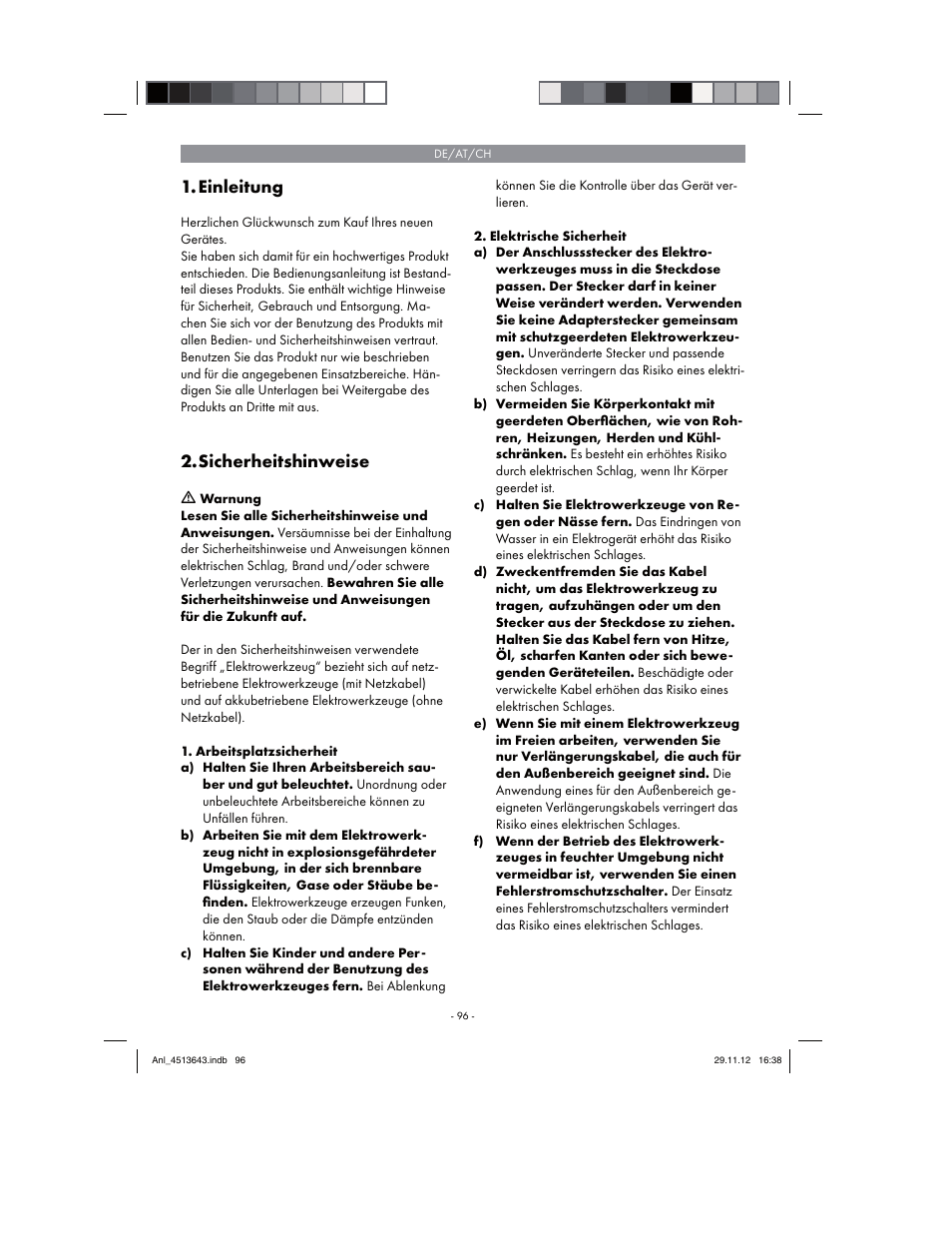 Einleitung, Sicherheitshinweise | Parkside PABSW 10.8 A1 User Manual | Page 96 / 110