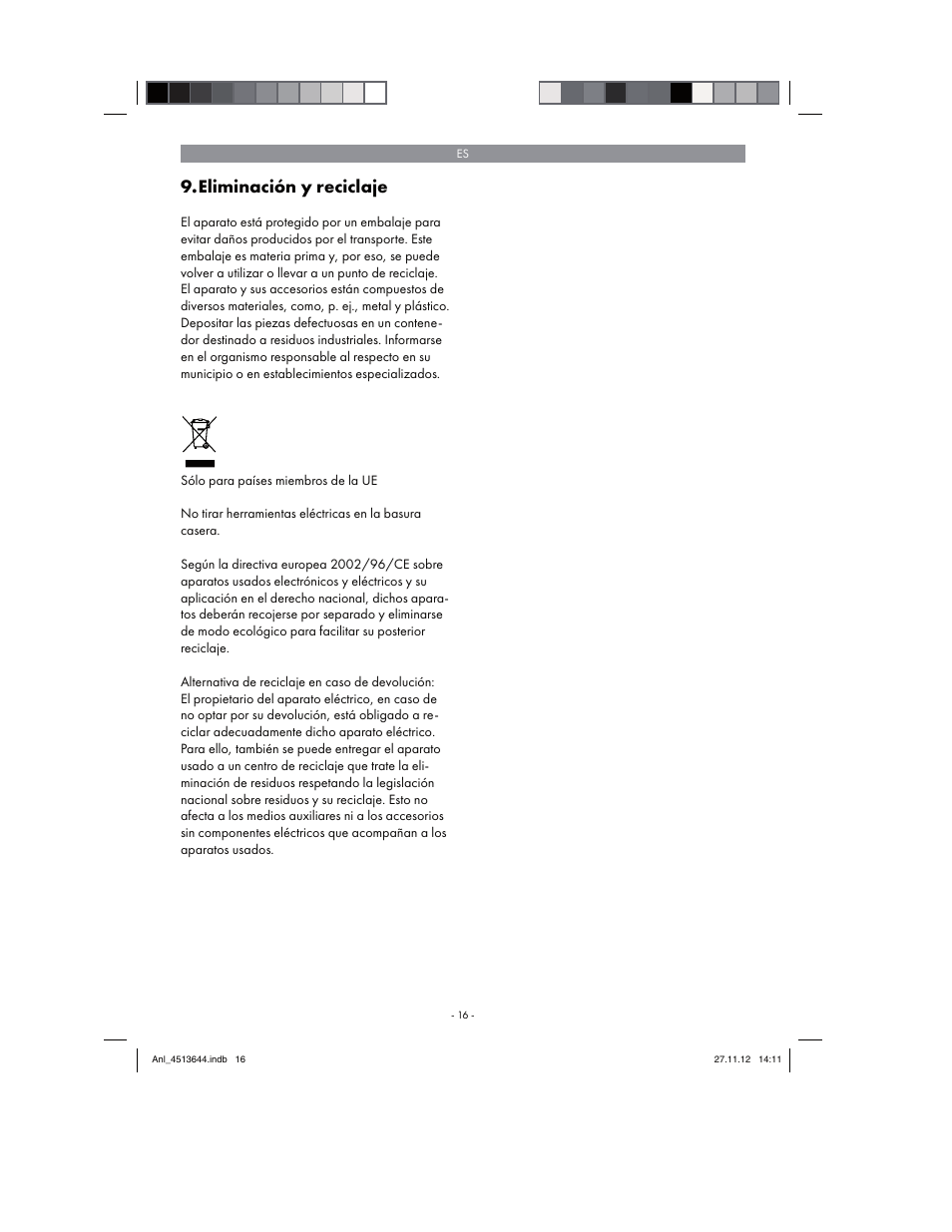 Eliminación y reciclaje | Parkside PABSW 10.8 A1 User Manual | Page 16 / 82