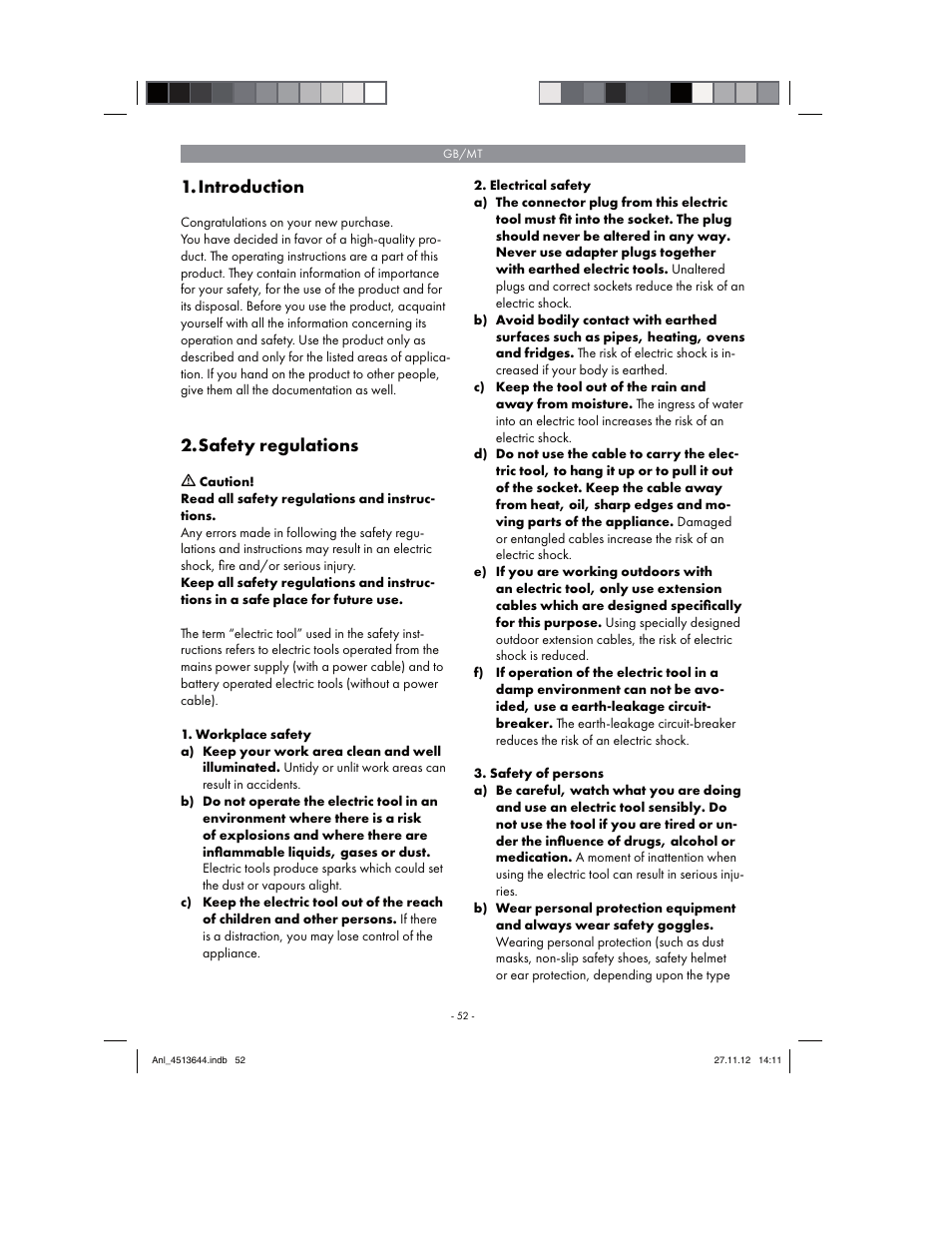 Introduction, Safety regulations | Parkside PABSW 10.8 A1 User Manual | Page 52 / 82