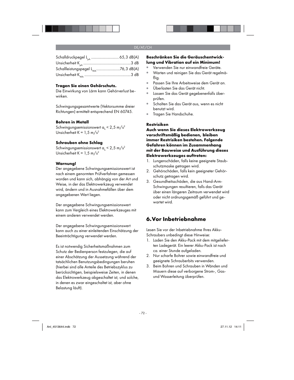 Vor inbetriebnahme | Parkside PABSW 10.8 A1 User Manual | Page 72 / 82