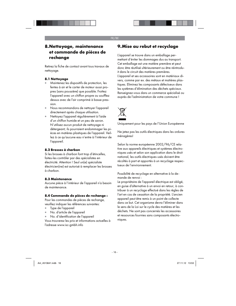 Mise au rebut et recyclage | Parkside PABSW 10.8 A1 User Manual | Page 16 / 66