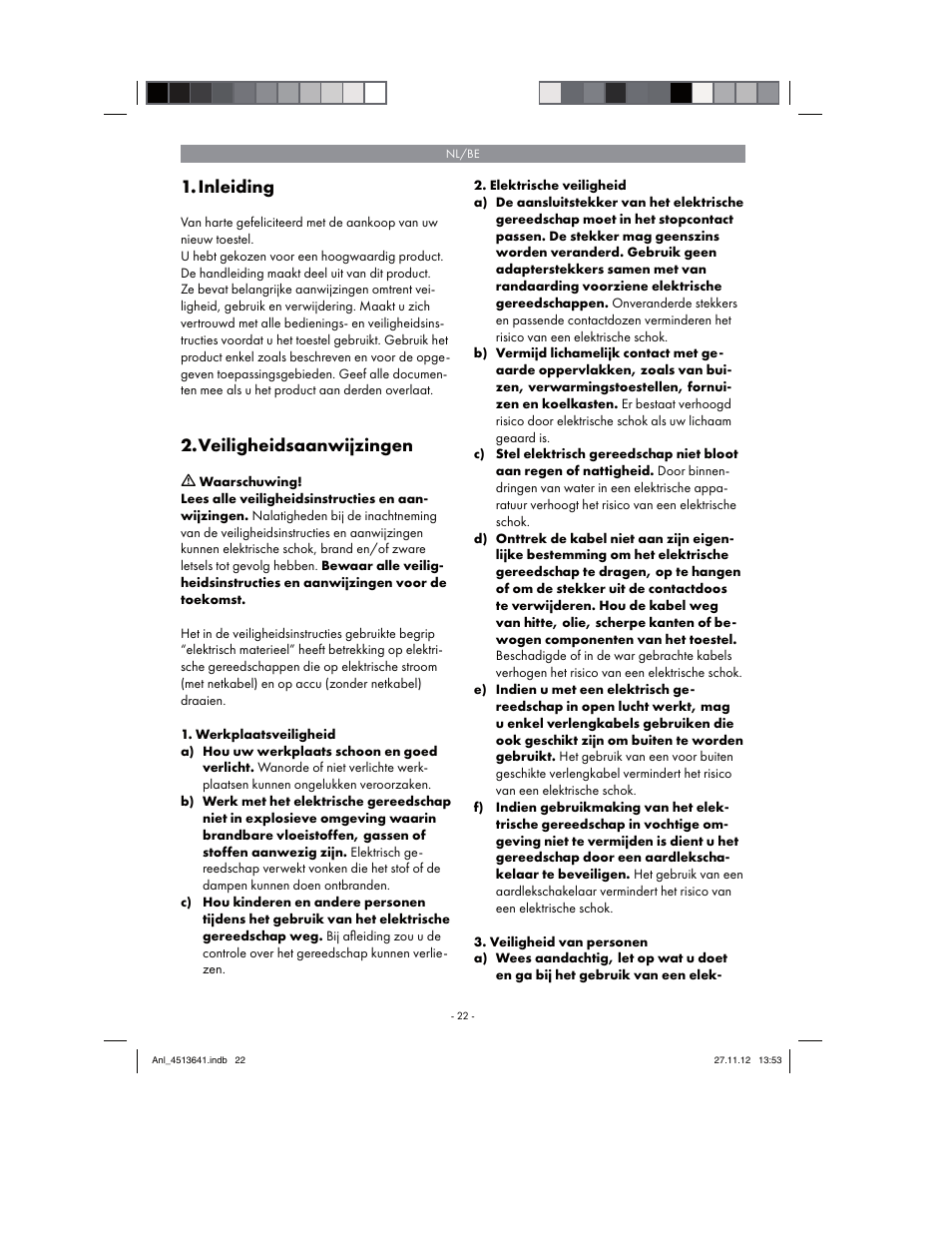 Inleiding, Veiligheidsaanwijzingen | Parkside PABSW 10.8 A1 User Manual | Page 22 / 66