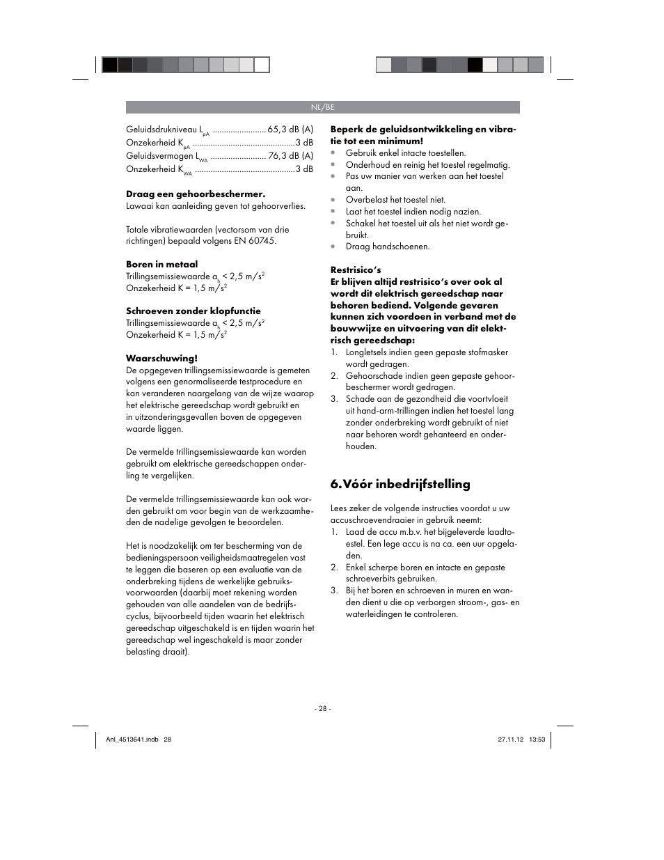 Vóór inbedrijfstelling | Parkside PABSW 10.8 A1 User Manual | Page 28 / 66