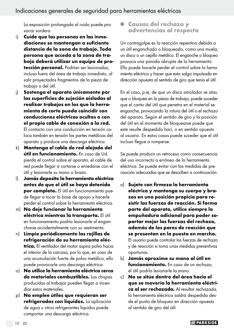 Causas del rechazo y advertencias al respecto | Parkside PWS 125 A1 User Manual | Page 10 / 82