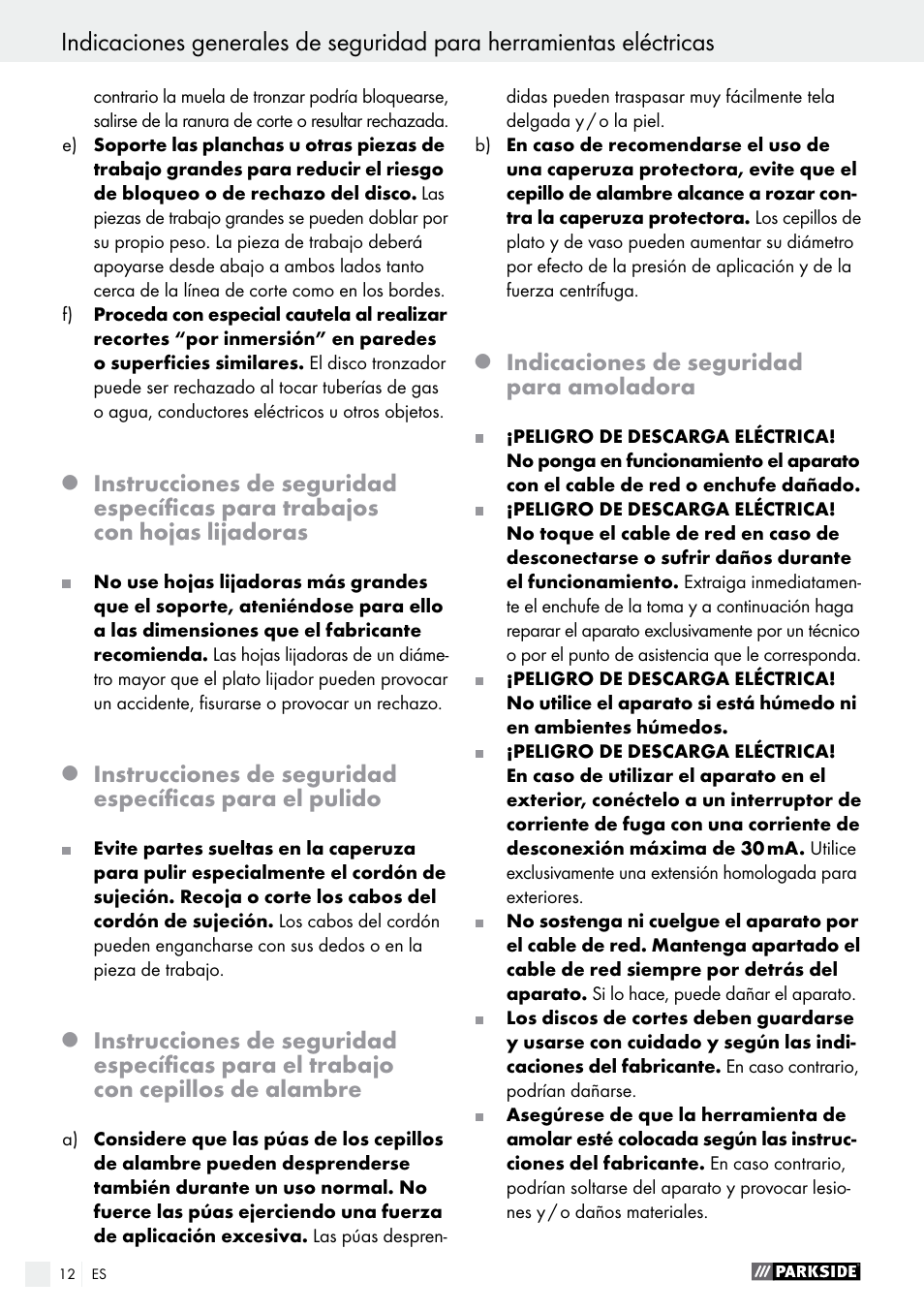 Parkside PWS 125 A1 User Manual | Page 12 / 82