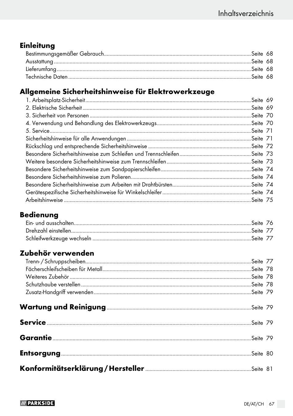 Parkside PWS 125 A1 User Manual | Page 67 / 82