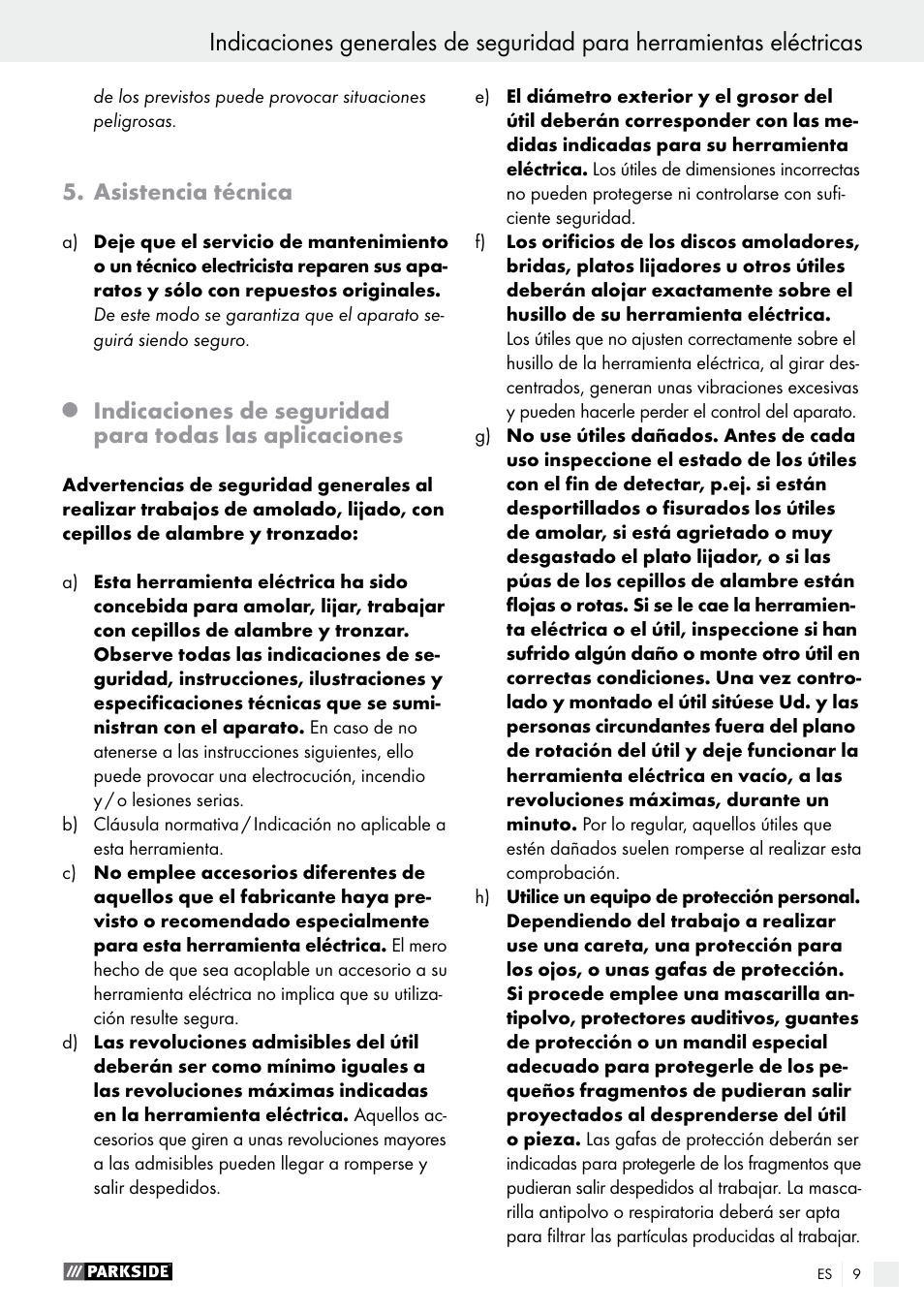 Asistencia técnica | Parkside PWS 125 A1 User Manual | Page 9 / 82