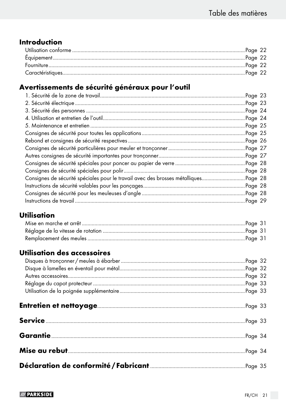 Parkside PWS 125 A1 User Manual | Page 21 / 67