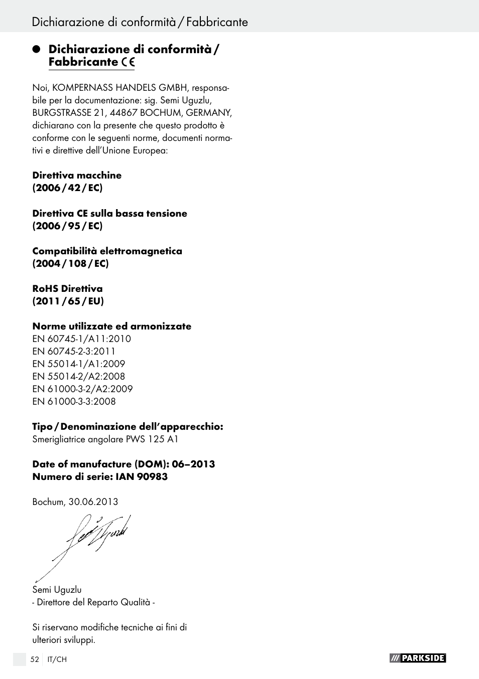 Parkside PWS 125 A1 User Manual | Page 52 / 67