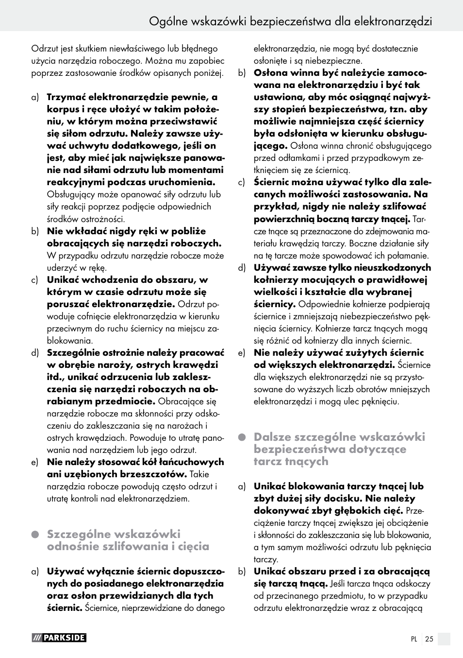 Parkside PWS 125 A1 User Manual | Page 25 / 108