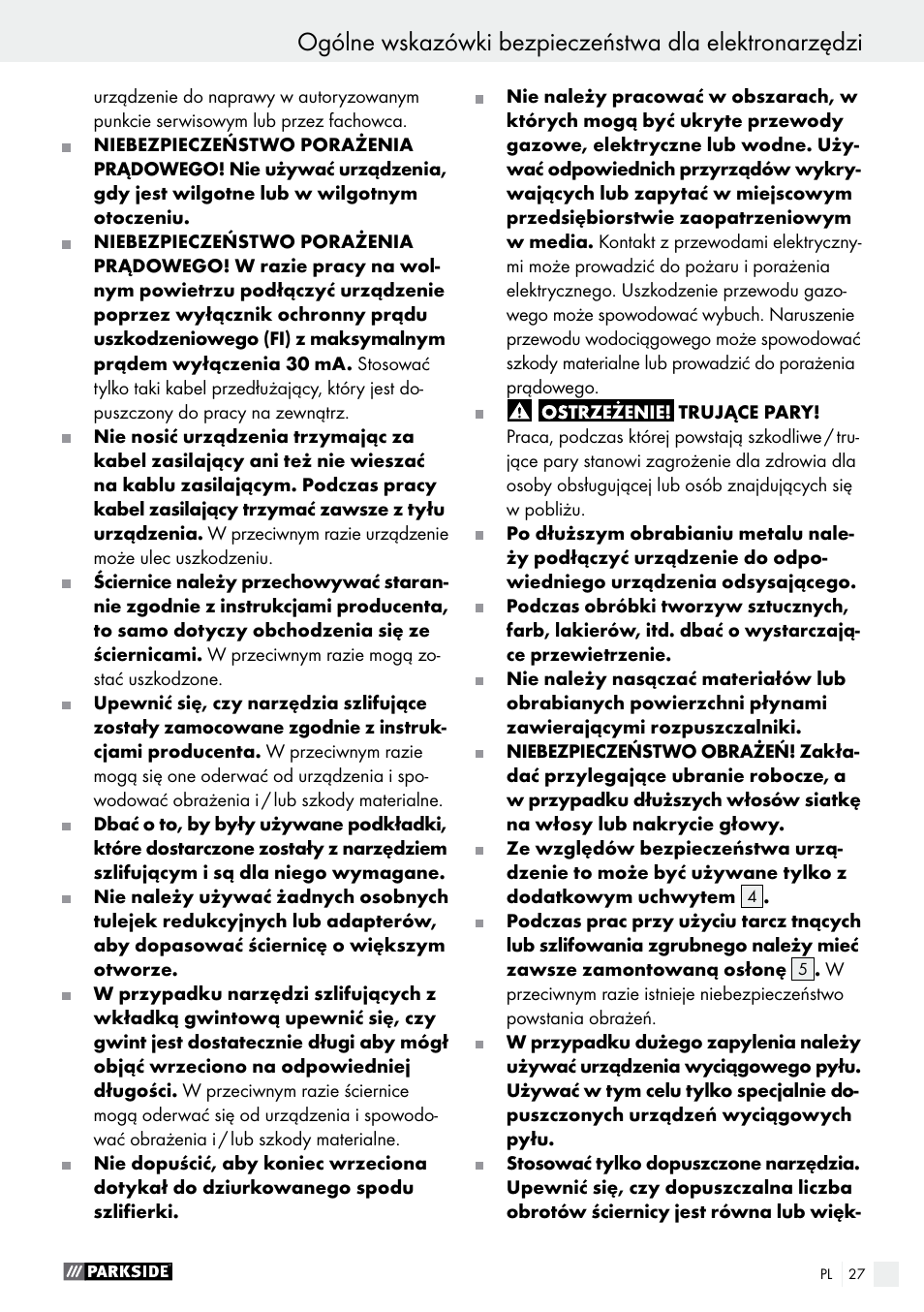 Parkside PWS 125 A1 User Manual | Page 27 / 108