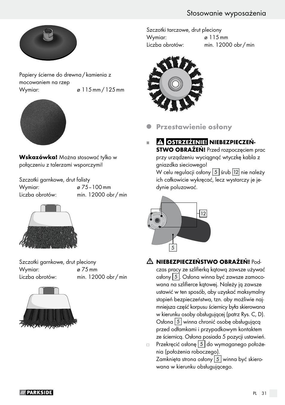 Przestawienie osłony | Parkside PWS 125 A1 User Manual | Page 31 / 108