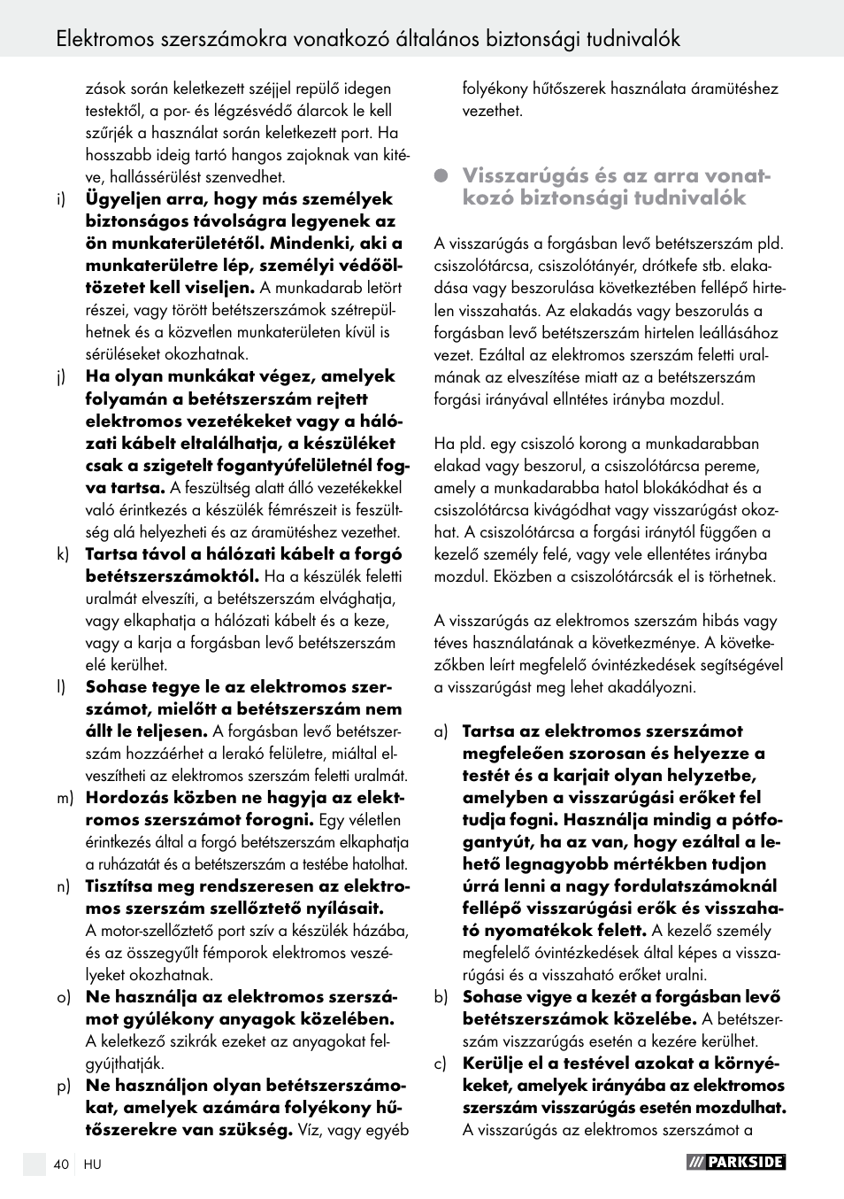 Parkside PWS 125 A1 User Manual | Page 40 / 108
