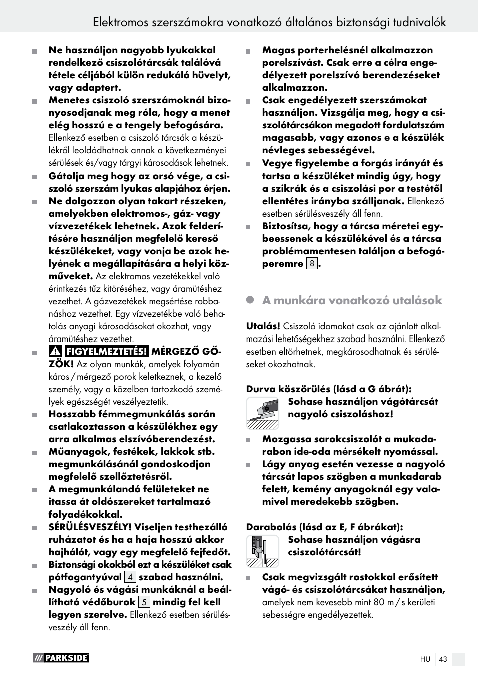 A munkára vonatkozó utalások | Parkside PWS 125 A1 User Manual | Page 43 / 108