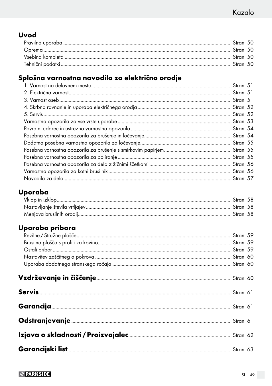 Parkside PWS 125 A1 User Manual | Page 49 / 108