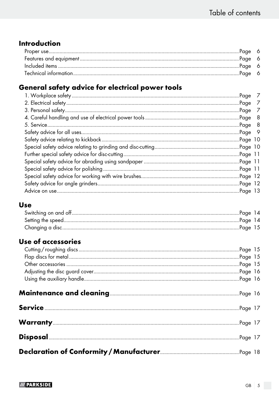 Parkside PWS 125 A1 User Manual | Page 5 / 108