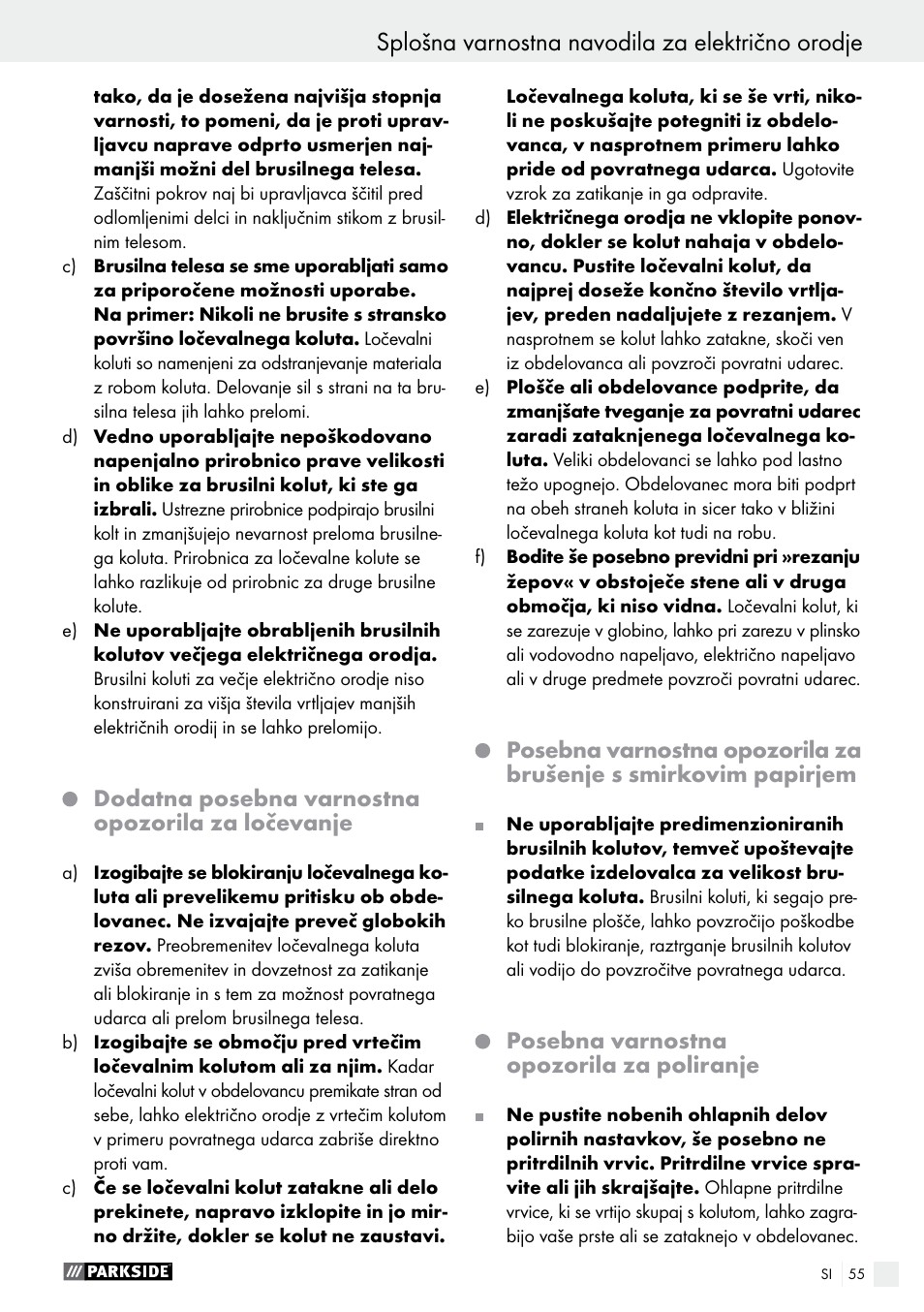 Splošna varnostna navodila za električno orodje | Parkside PWS 125 A1 User Manual | Page 55 / 108