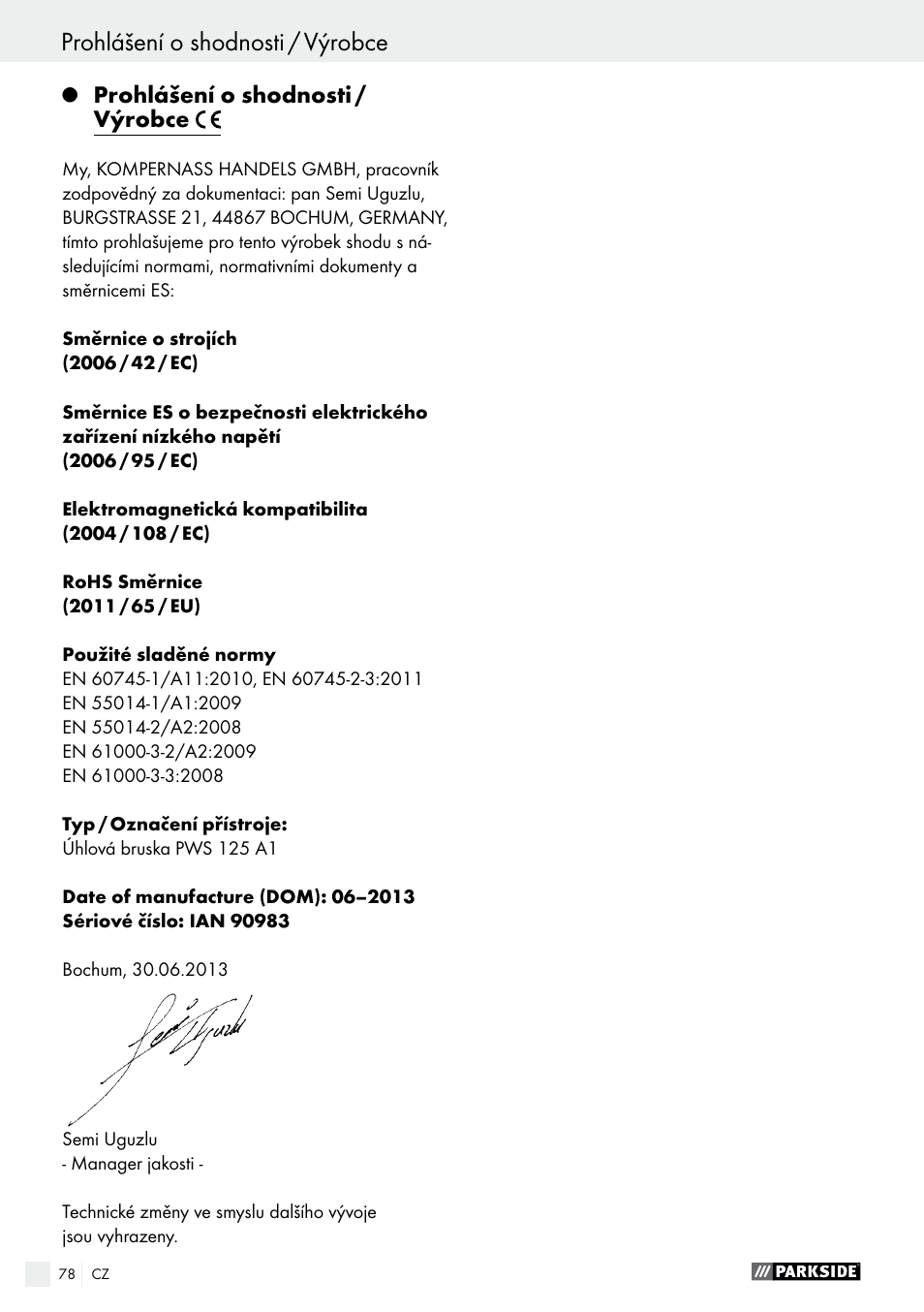 Parkside PWS 125 A1 User Manual | Page 78 / 108
