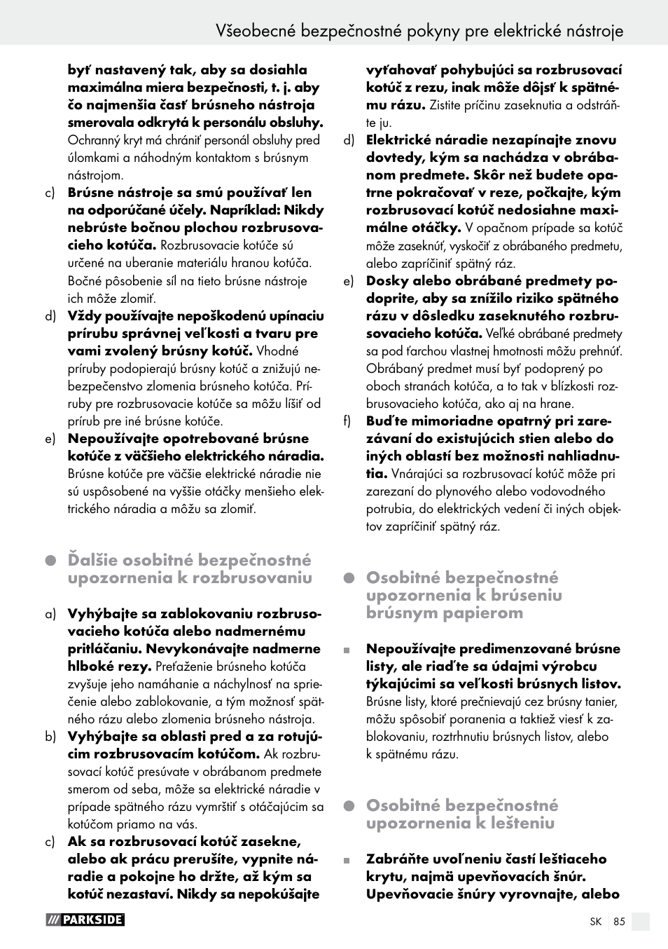 Parkside PWS 125 A1 User Manual | Page 85 / 108