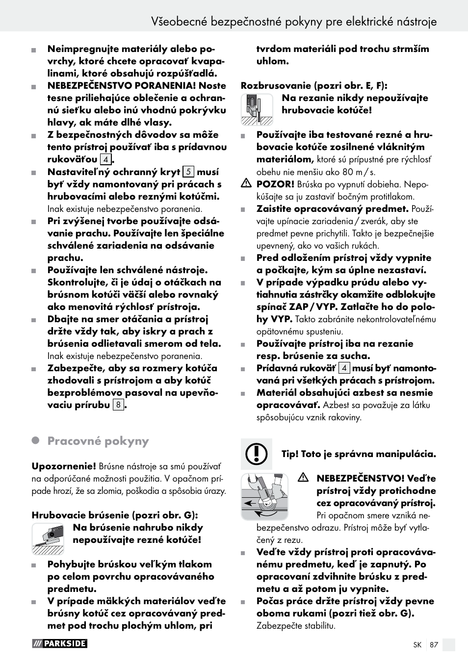 Pracovné pokyny | Parkside PWS 125 A1 User Manual | Page 87 / 108