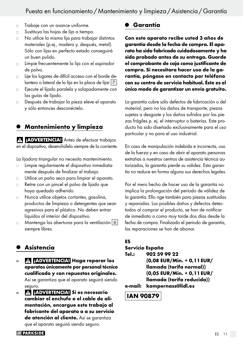 Puesta en funcionamiento, Mantenimiento y limpieza, Asistencia | Garantía | Parkside PHS 160 B2 User Manual | Page 11 / 37