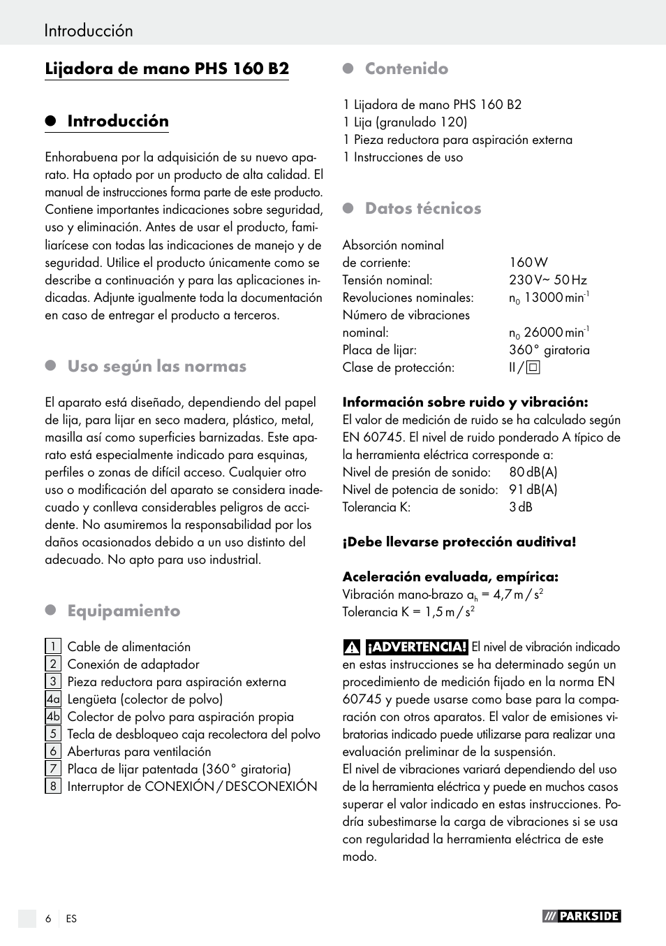 Parkside PHS 160 B2 User Manual | Page 6 / 37