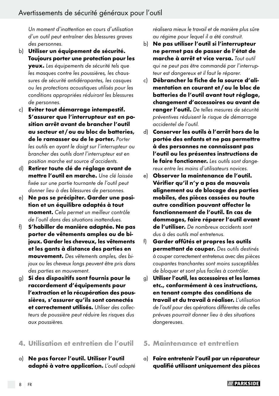 Utilisation et entretien de l’outil, Maintenance et entretien | Parkside PHS 160 B2 User Manual | Page 8 / 29