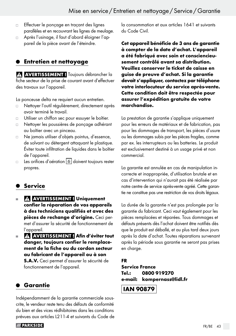 Entretien et nettoyage, Service, Garantie | Parkside PHS 160 B2 User Manual | Page 43 / 61