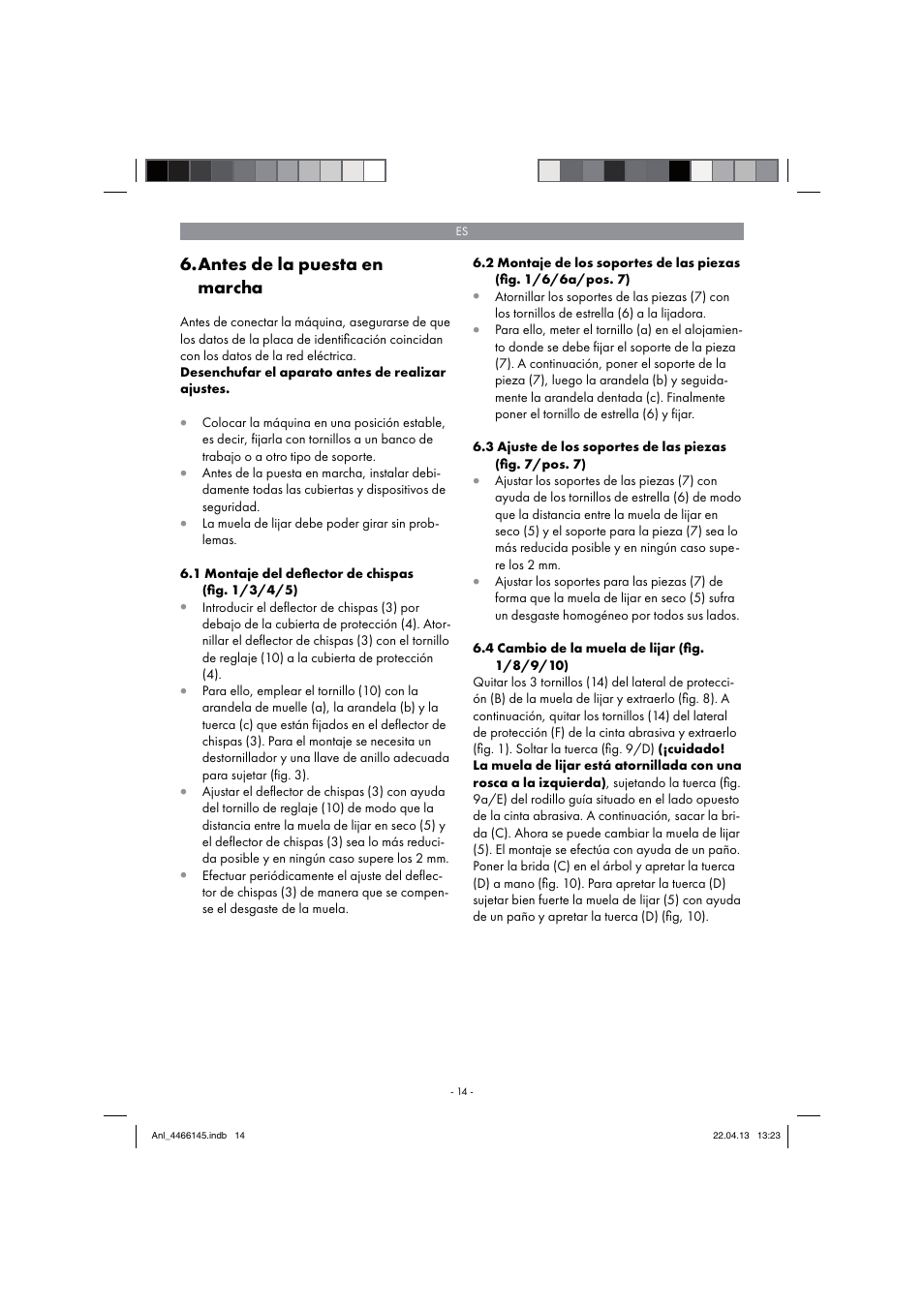 Antes de la puesta en marcha | Parkside PSDS 240 A1 User Manual | Page 14 / 74