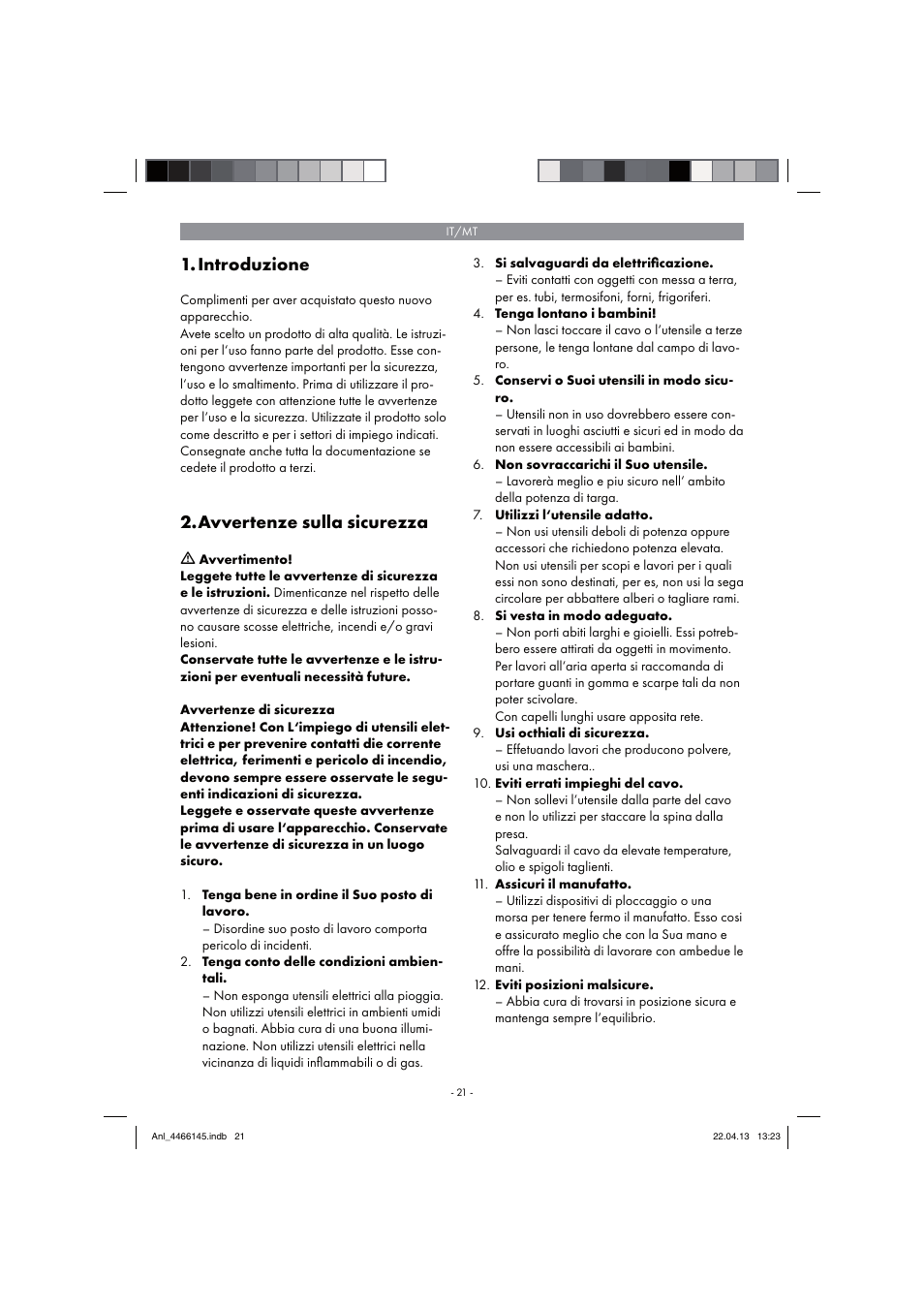 Introduzione, Avvertenze sulla sicurezza | Parkside PSDS 240 A1 User Manual | Page 21 / 74