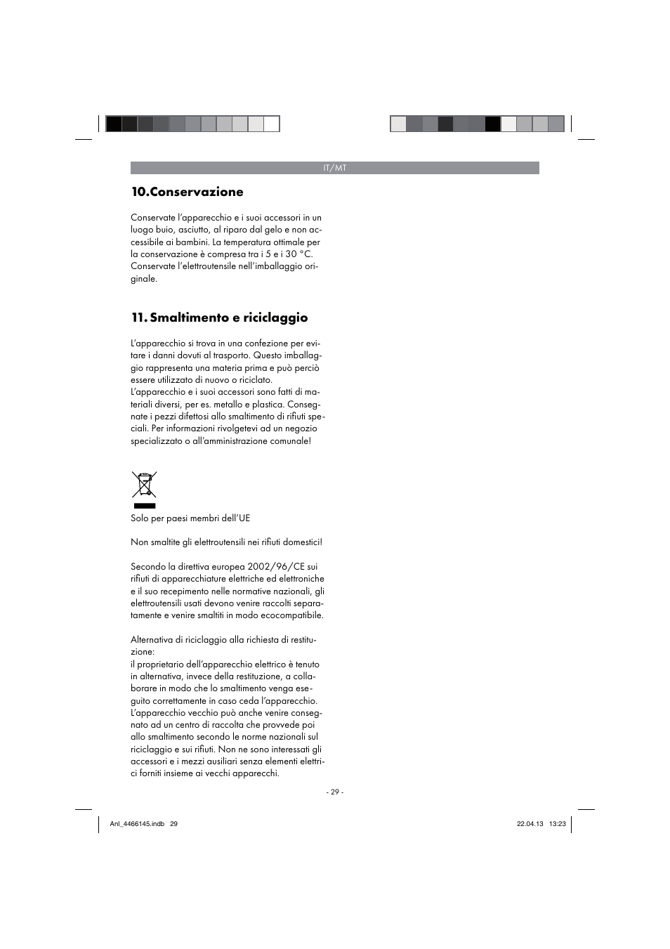 Conservazione, Smaltimento e riciclaggio | Parkside PSDS 240 A1 User Manual | Page 29 / 74