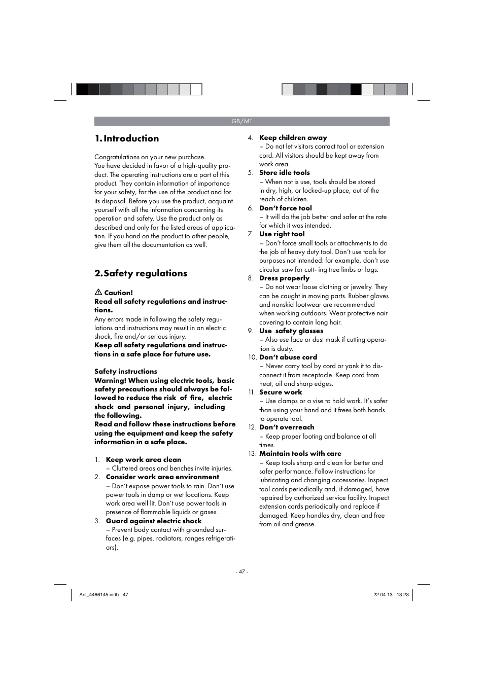 Introduction, Safety regulations | Parkside PSDS 240 A1 User Manual | Page 47 / 74