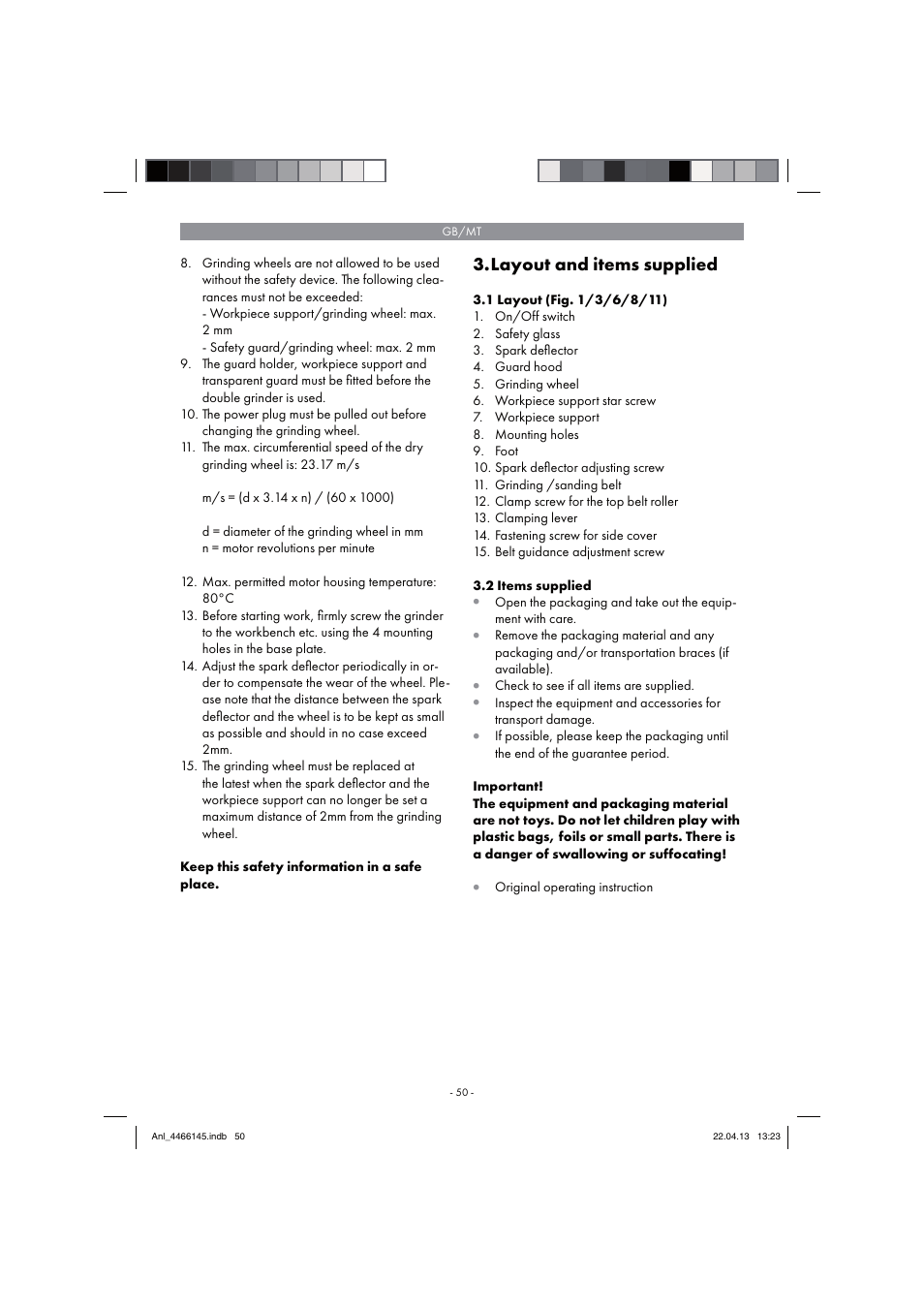 Layout and items supplied | Parkside PSDS 240 A1 User Manual | Page 50 / 74