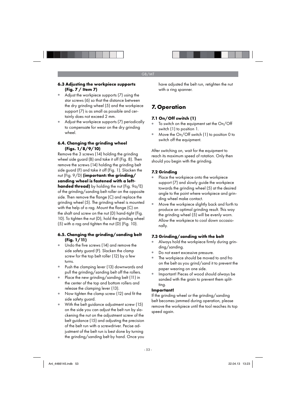 Operation | Parkside PSDS 240 A1 User Manual | Page 53 / 74