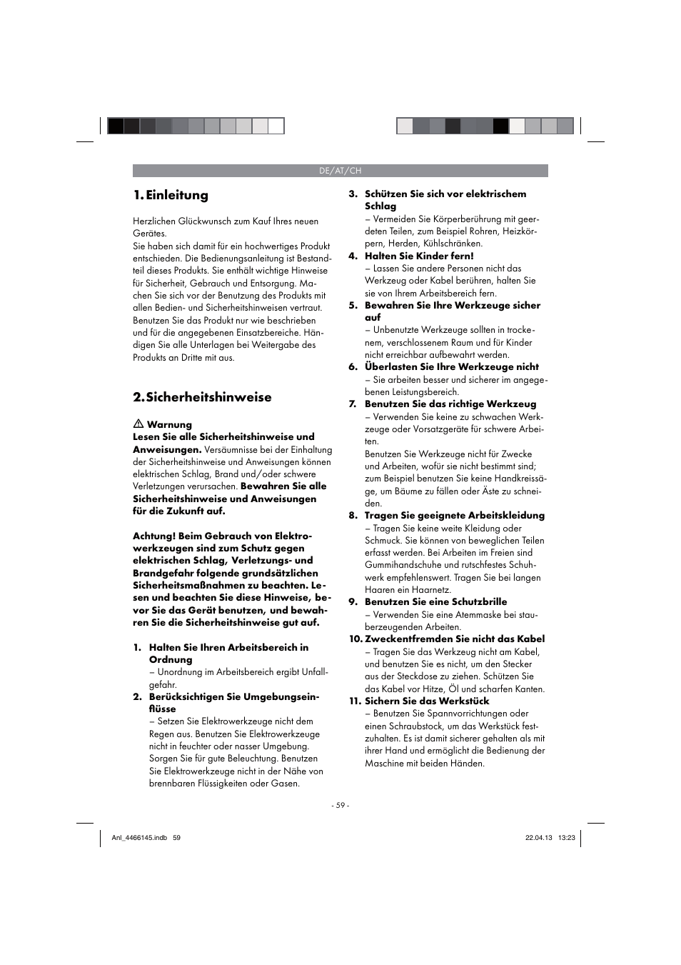 Einleitung, Sicherheitshinweise | Parkside PSDS 240 A1 User Manual | Page 59 / 74