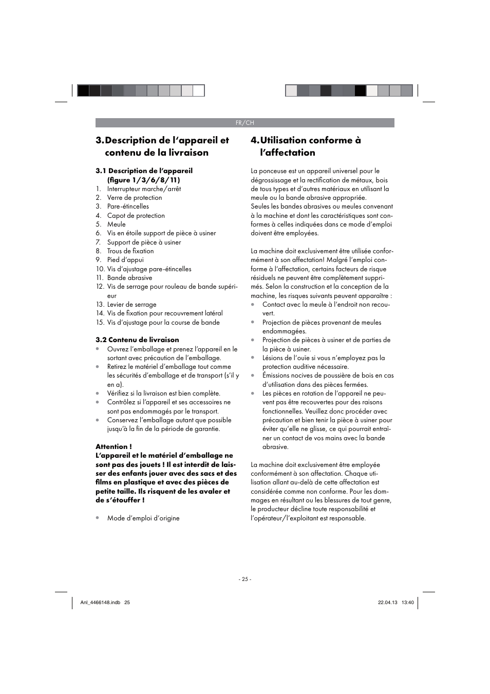 Utilisation conforme à l’affectation | Parkside PSDS 240 A1 User Manual | Page 25 / 58