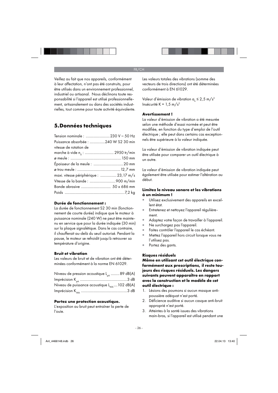 Données techniques | Parkside PSDS 240 A1 User Manual | Page 26 / 58