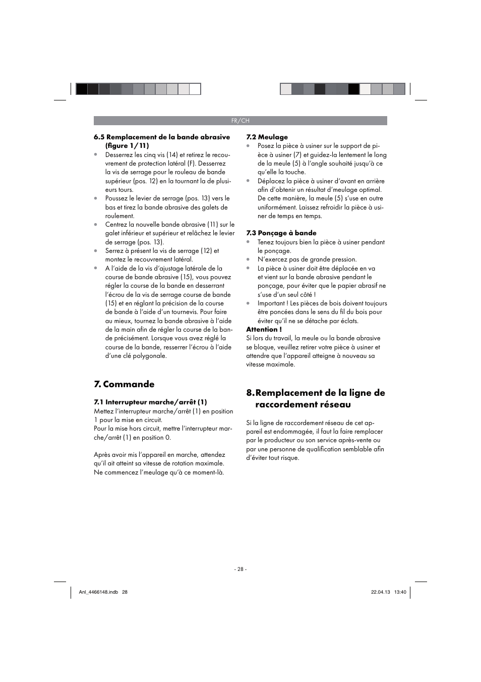 Commande, Remplacement de la ligne de raccordement réseau | Parkside PSDS 240 A1 User Manual | Page 28 / 58