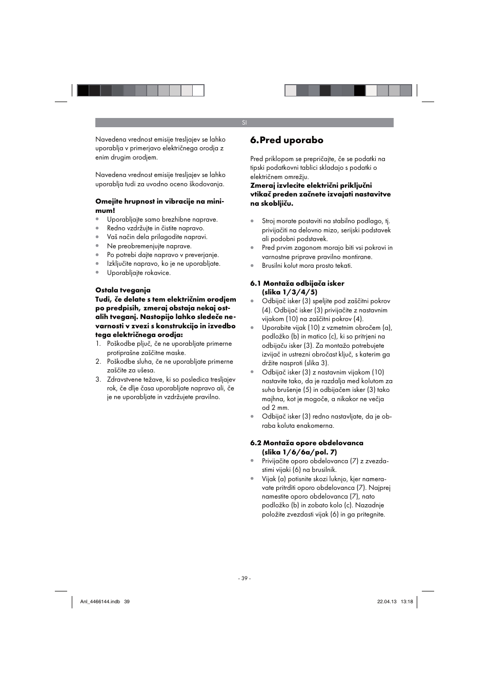 Pred uporabo | Parkside PSDS 240 A1 User Manual | Page 39 / 86