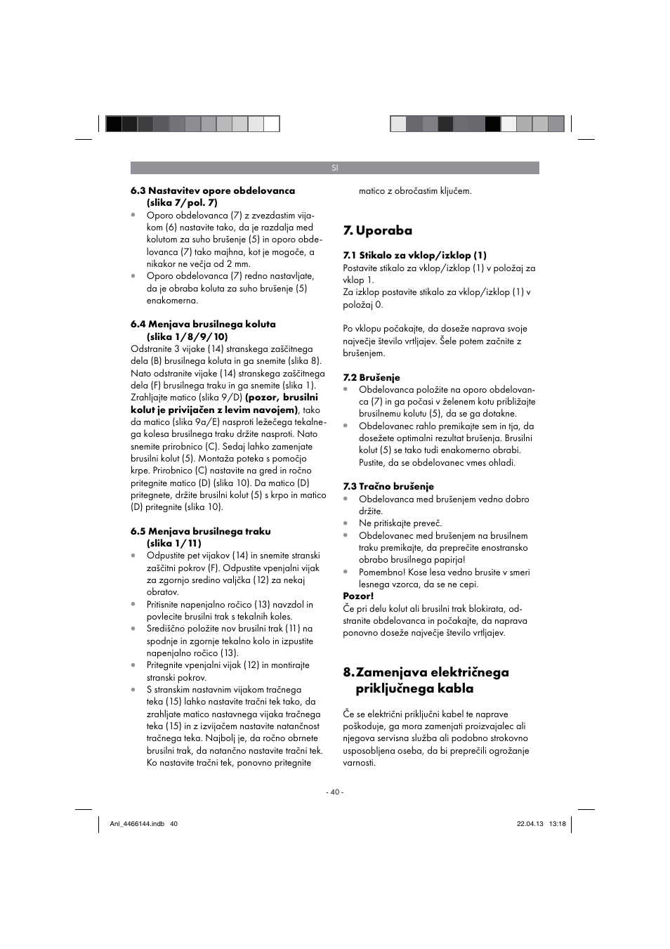 Uporaba, Zamenjava električnega priključnega kabla | Parkside PSDS 240 A1 User Manual | Page 40 / 86