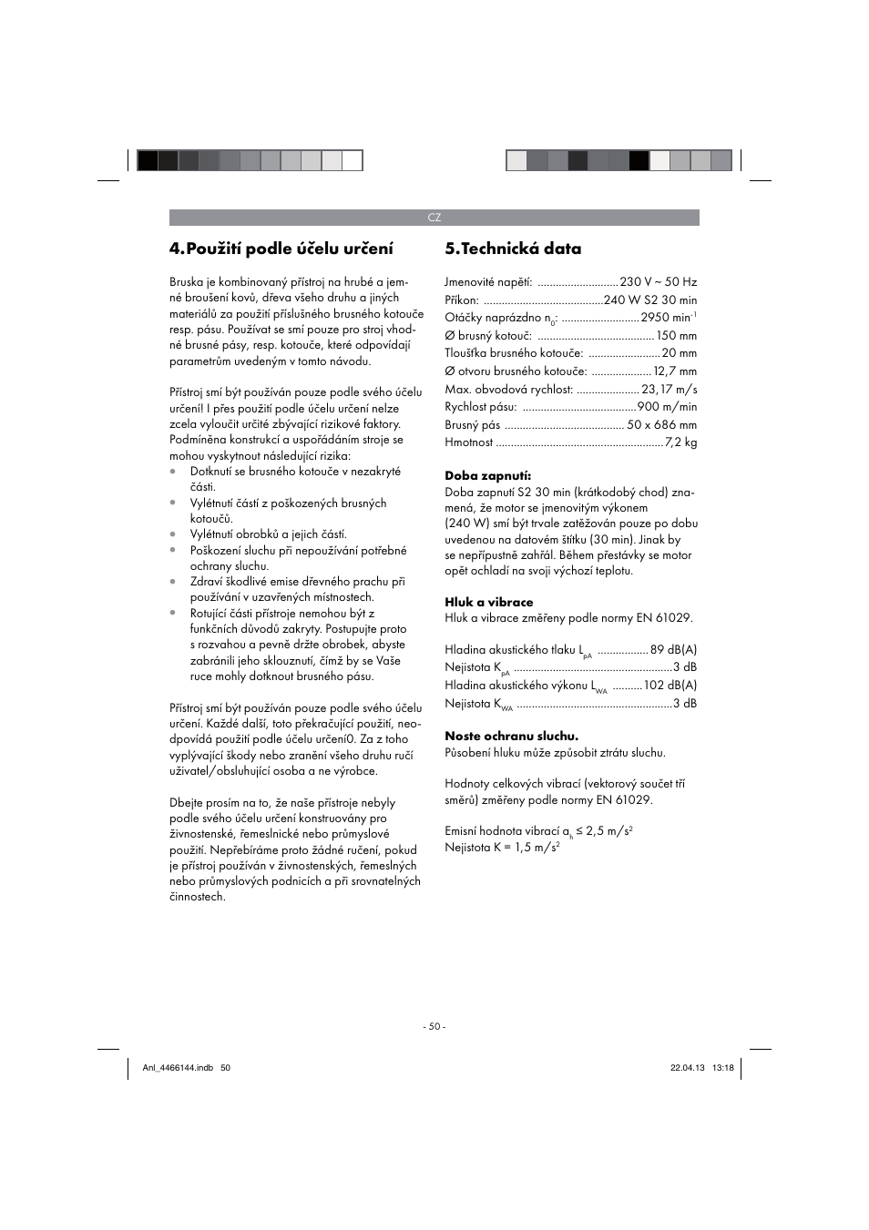 Použití podle účelu určení, Technická data | Parkside PSDS 240 A1 User Manual | Page 50 / 86