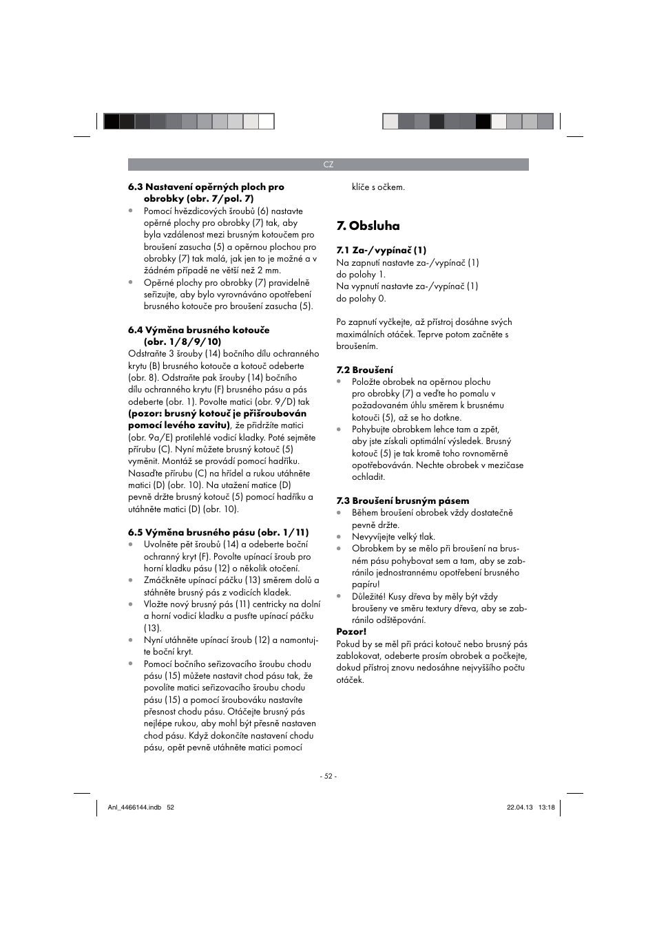 Obsluha | Parkside PSDS 240 A1 User Manual | Page 52 / 86