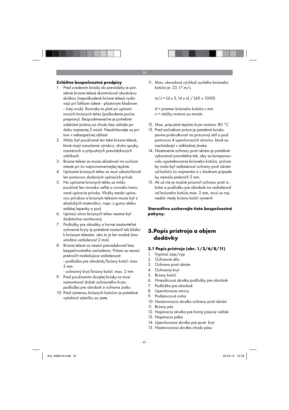 Popis prístroja a objem dodávky | Parkside PSDS 240 A1 User Manual | Page 61 / 86