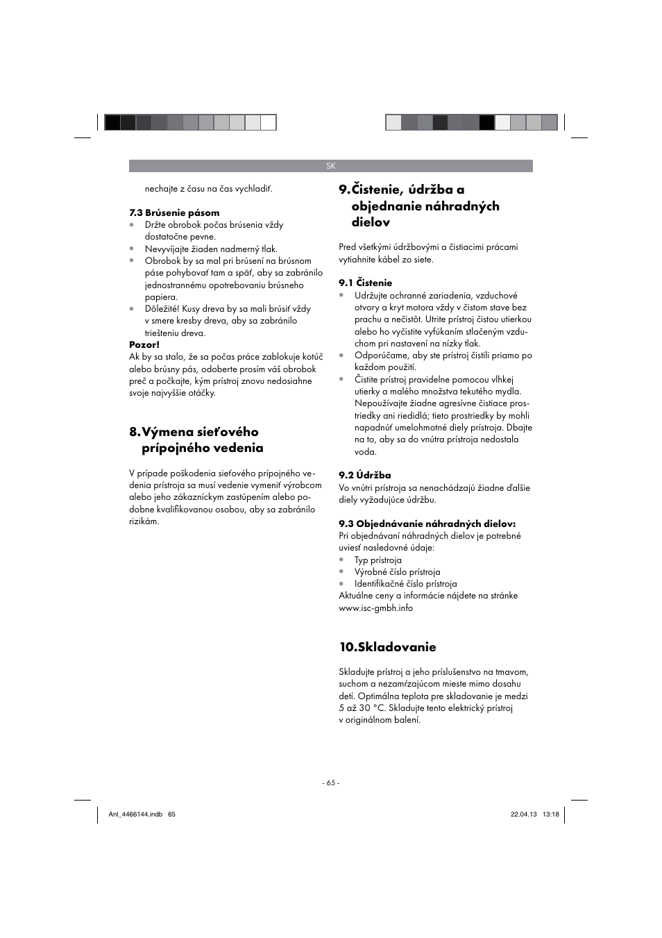 Výmena sieťového prípojného vedenia, Čistenie, údržba a objednanie náhradných dielov, Skladovanie | Parkside PSDS 240 A1 User Manual | Page 65 / 86