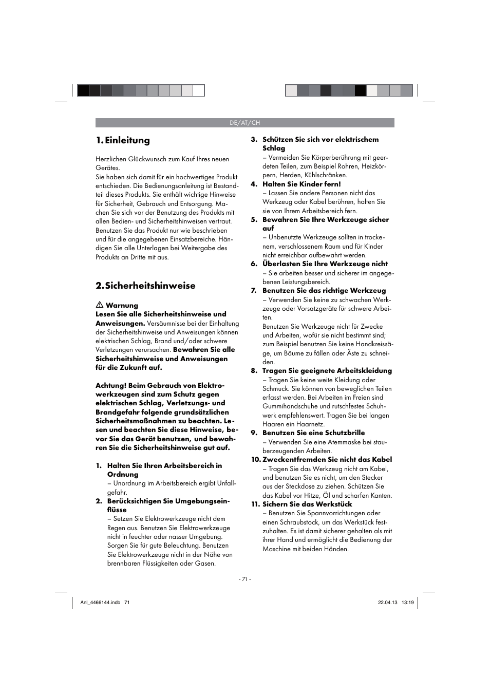 Einleitung, Sicherheitshinweise | Parkside PSDS 240 A1 User Manual | Page 71 / 86