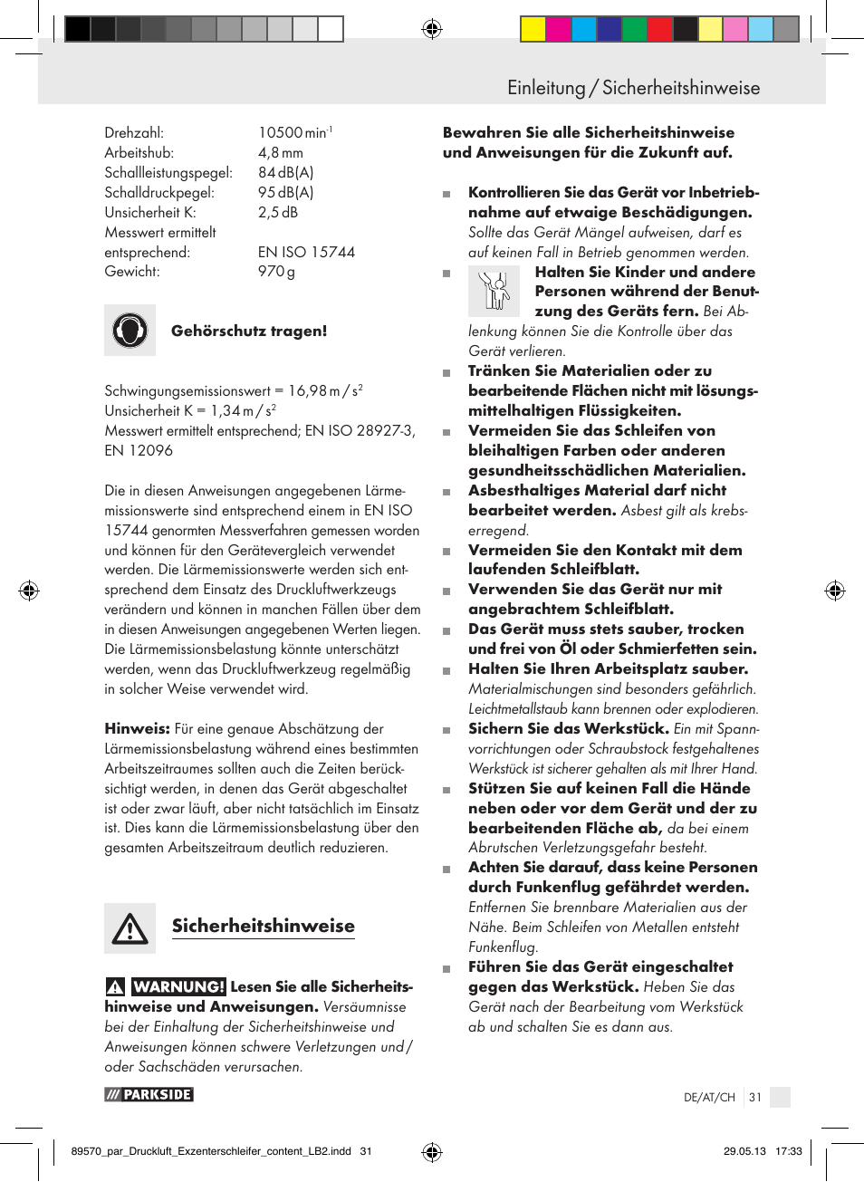 Einleitung einleitung / sicherheitshinweise, Sicherheitshinweise | Parkside PDEXS 150 A1 User Manual | Page 31 / 51