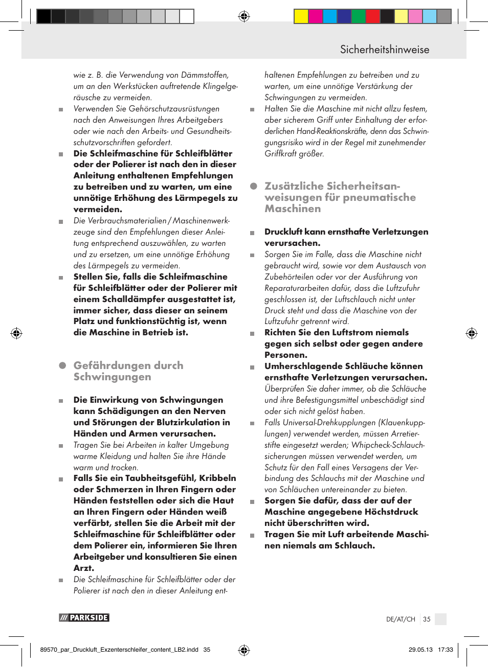 Sicherheitshinweise, Gefährdungen durch schwingungen | Parkside PDEXS 150 A1 User Manual | Page 35 / 51